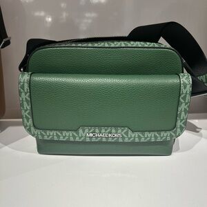 Cooper Embellished Signature Logo Utility Crossbody Bag moss green new